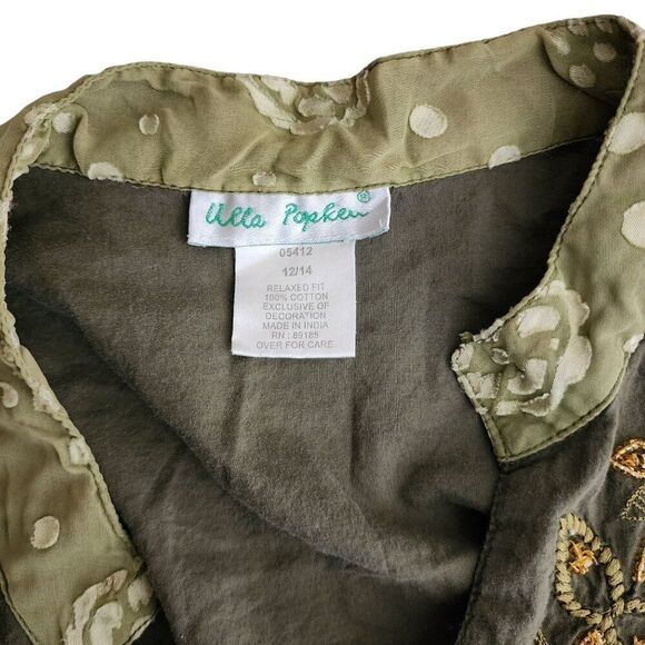 Ulla Popken Tunic Top Women Size 12 Green Long Sleeve VNeck Boho Sequin - Picture 6 of 7